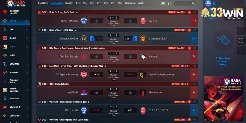 Tham gia cá cược esport đơn giản tại sảnh saba sport 33win 